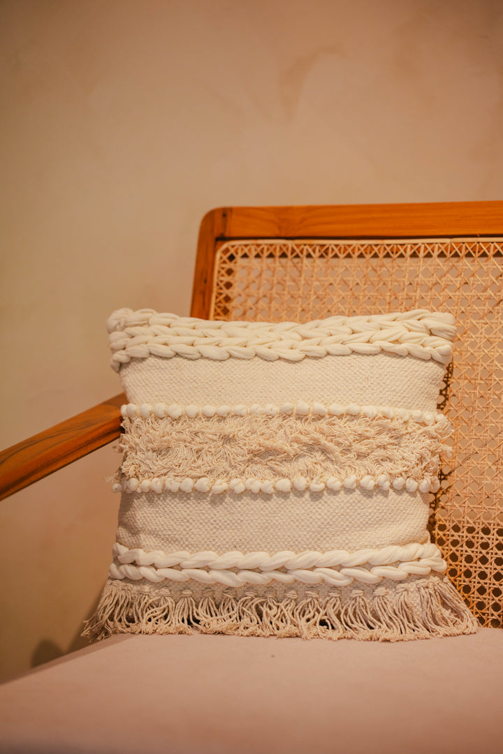 Bohemian White & Beige Tufted Cushion Cover