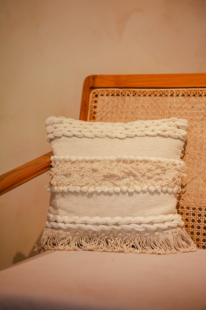 Bohemian White & Beige Tufted Cushion Cover