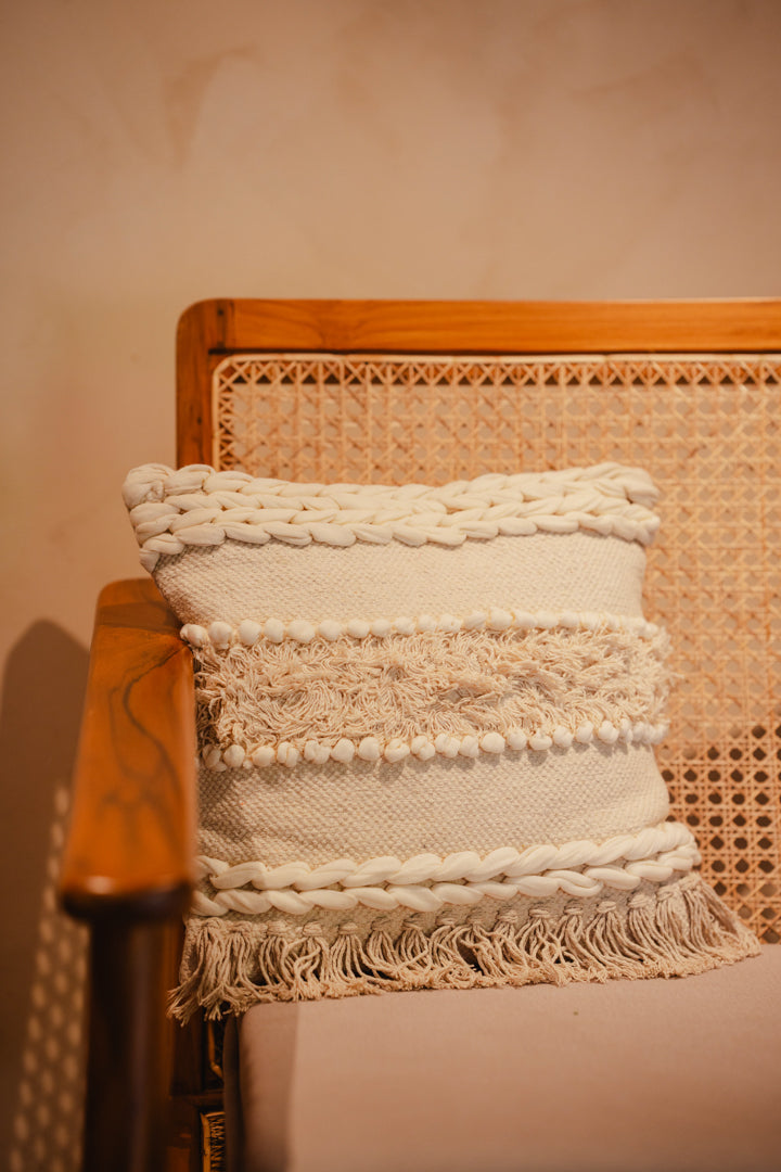 Bohemian White & Beige Tufted Cushion Cover