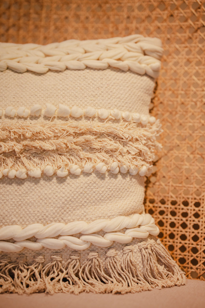 Bohemian White & Beige Tufted Cushion Cover