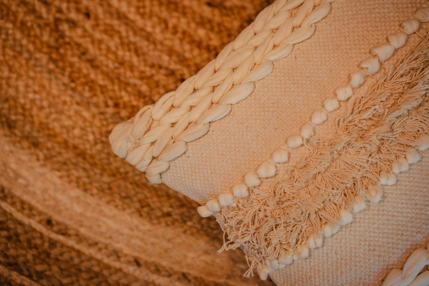 Bohemian White & Beige Tufted Cushion Cover
