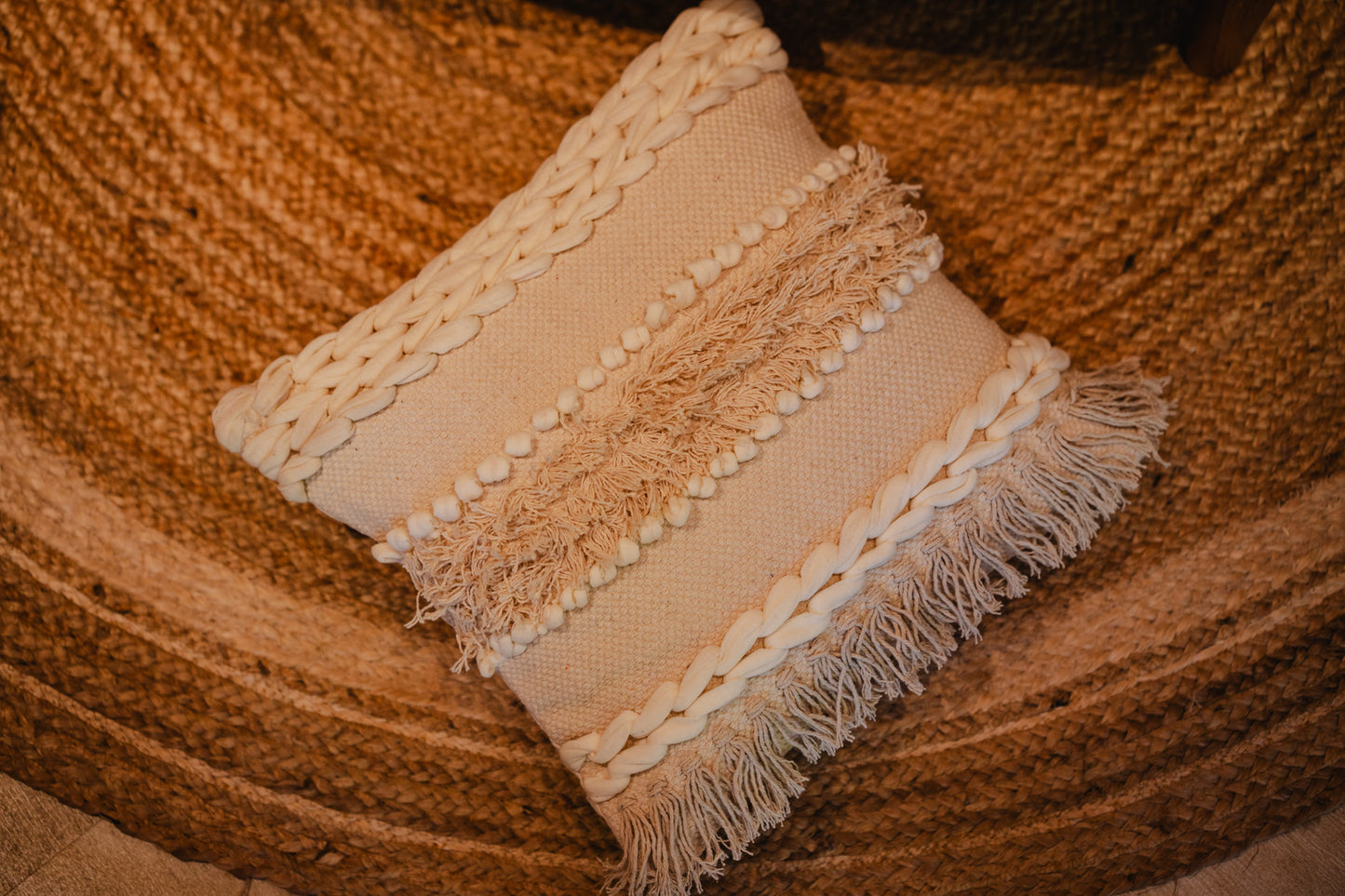 Bohemian White & Beige Tufted Cushion Cover