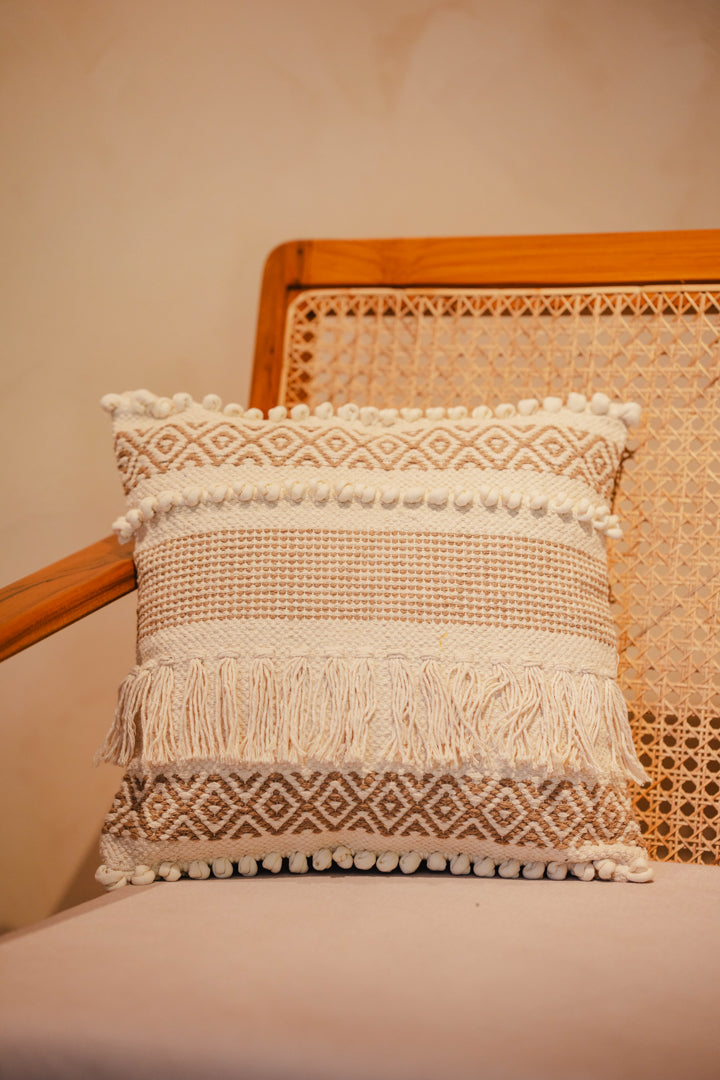 Bohemian Beige Cushion Cover with fringes