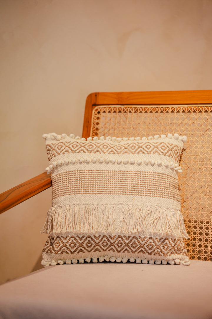 Bohemian Beige Cushion Cover with fringes