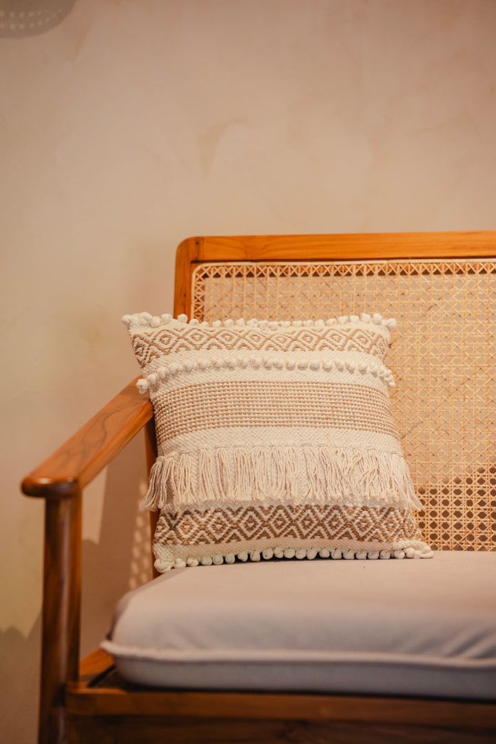 Bohemian Beige Cushion Cover with fringes