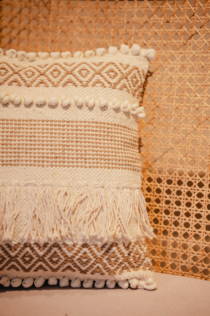 Bohemian Beige Cushion Cover with fringes