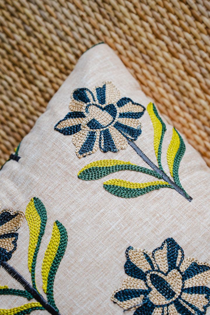 Floral Green Embroidery Cushion Cover