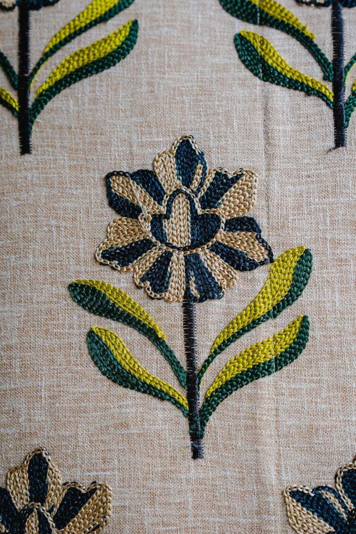 Floral Green Embroidery Cushion Cover