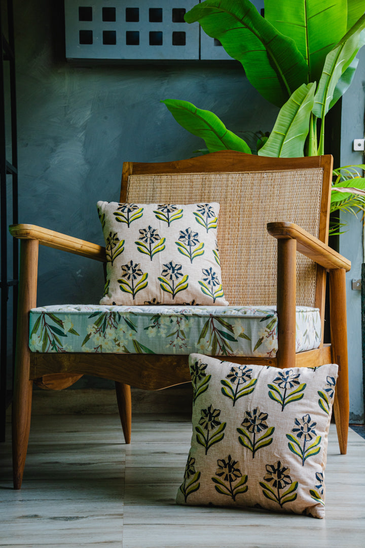 Floral Green Embroidery Cushion Cover