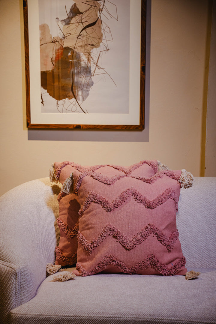 Rose Pink Tufted Cushion Cover