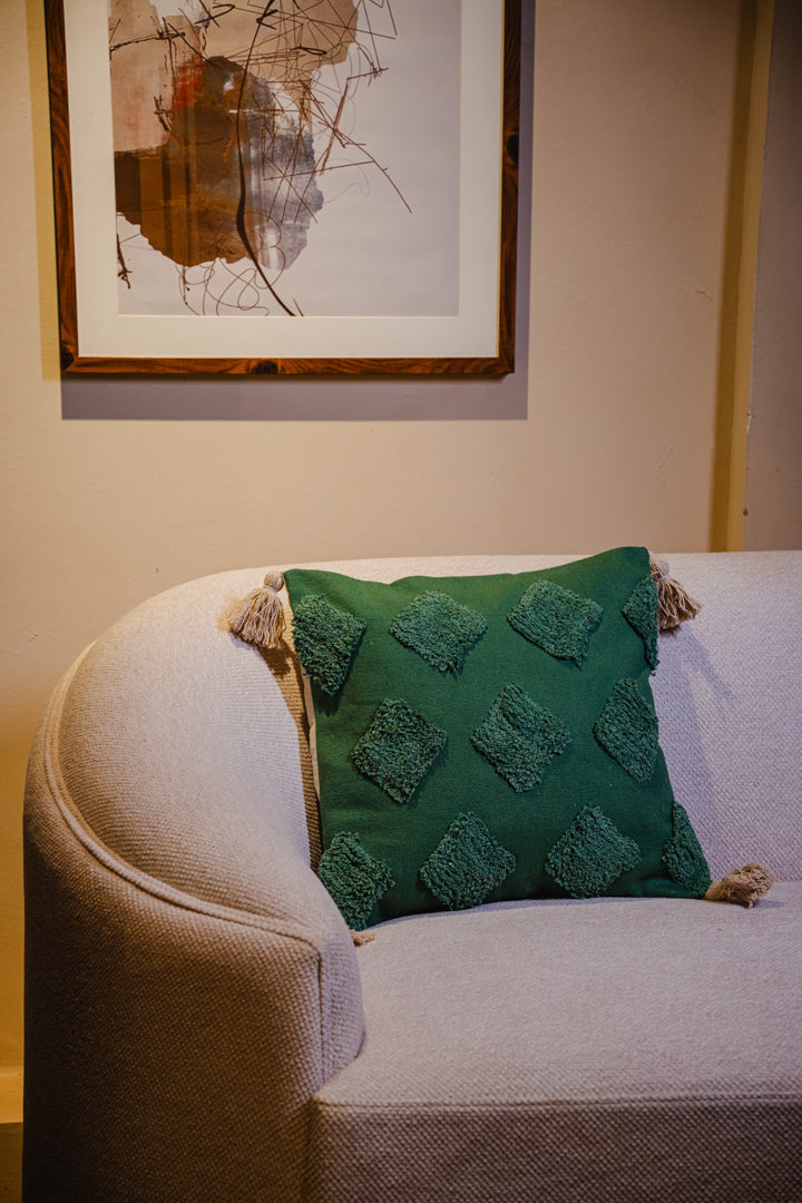 Bohemian Green Tufted Cushion Cover