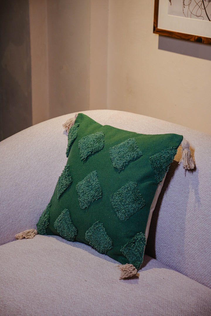 Bohemian Green Tufted Cushion Cover