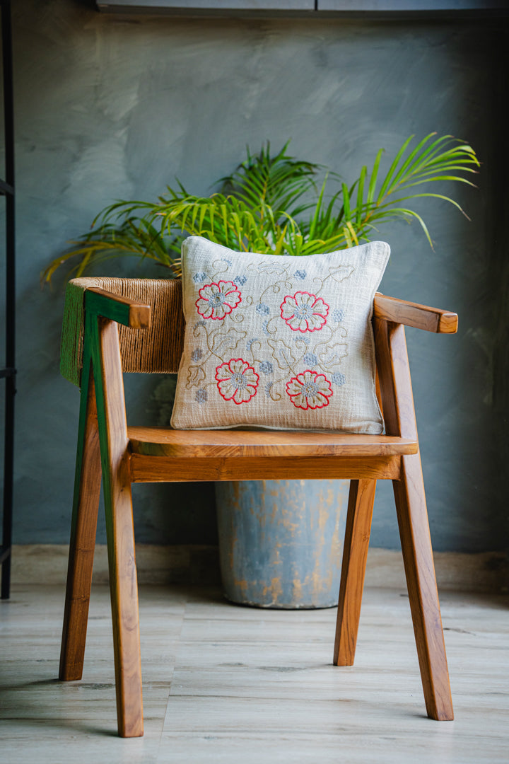 Pink/Blue Floral Embroidery Cushion Cover