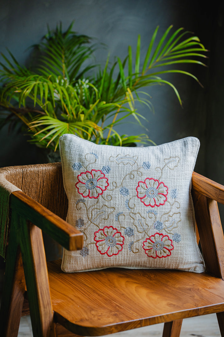 Pink/Blue Floral Embroidery Cushion Cover