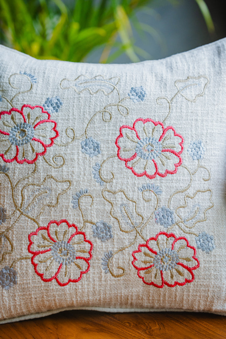 Pink/Blue Floral Embroidery Cushion Cover