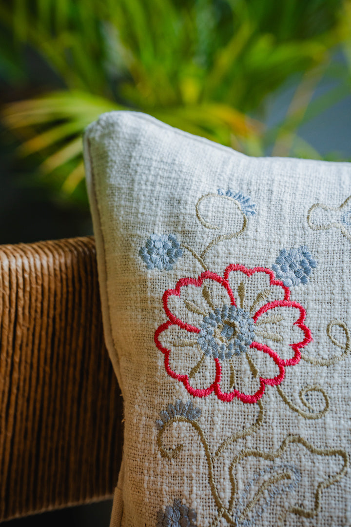 Pink/Blue Floral Embroidery Cushion Cover