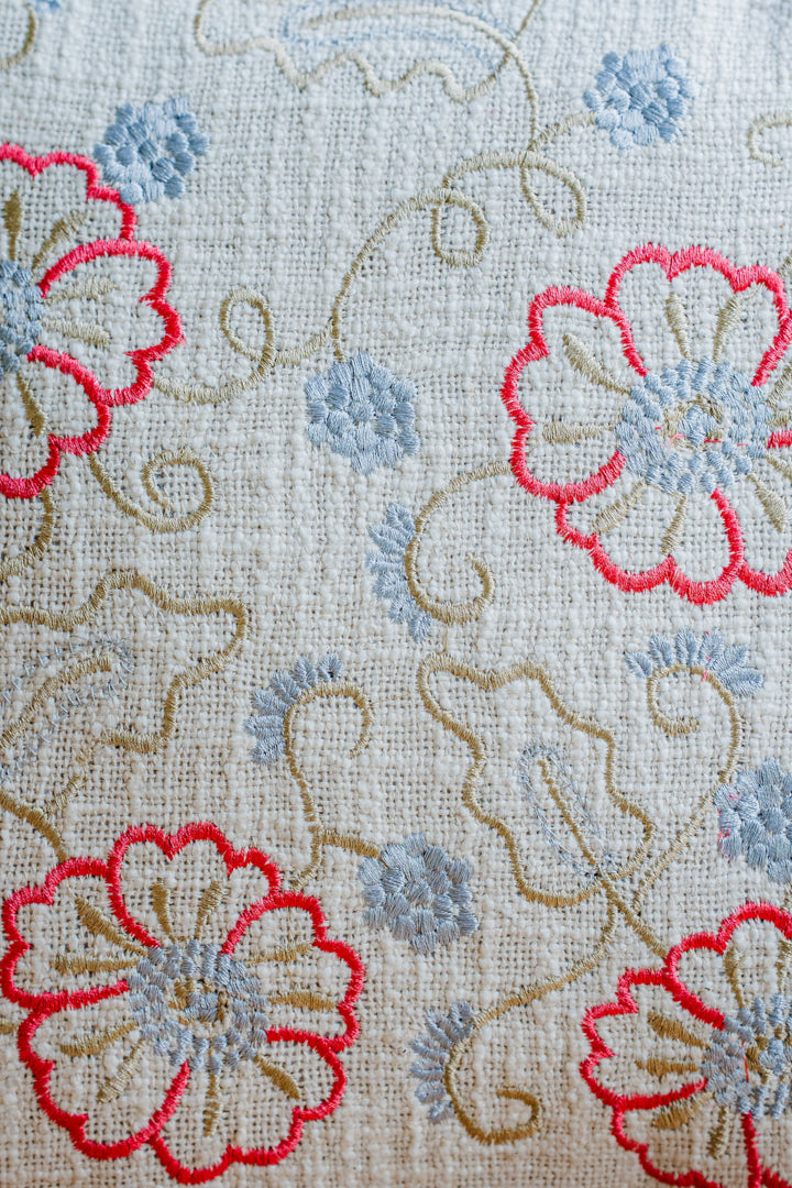 Pink/Blue Floral Embroidery Cushion Cover