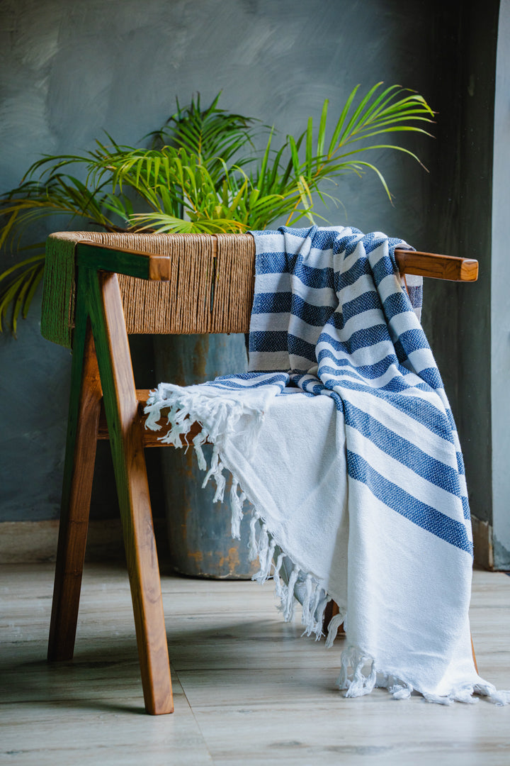 Blue/White Striped Printed Sofa Throw