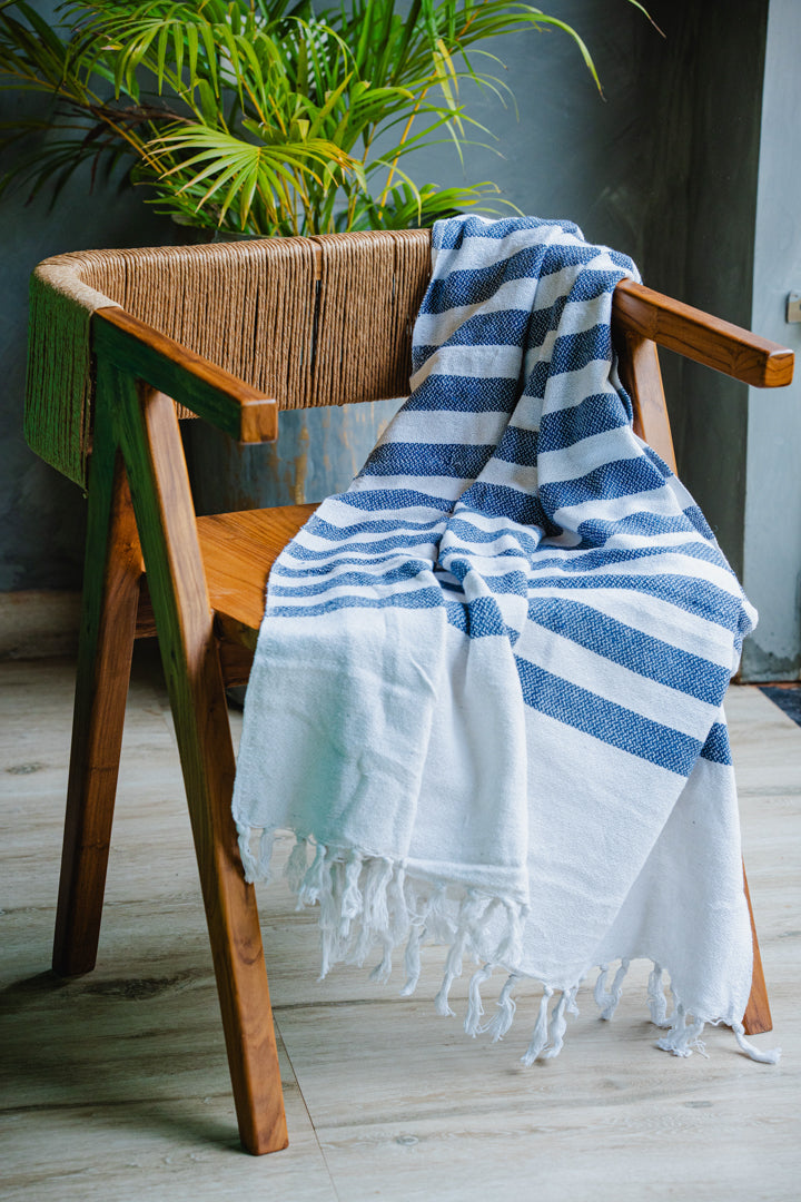 Blue/White Striped Printed Sofa Throw
