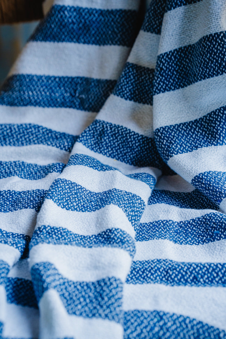 Blue/White Striped Printed Sofa Throw