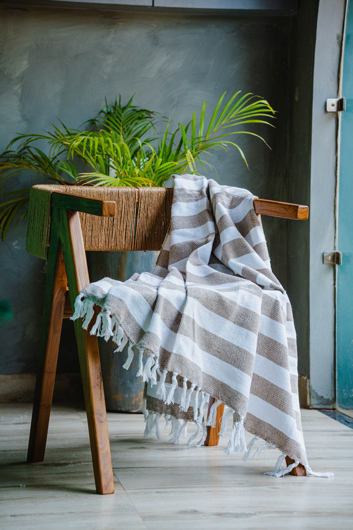 Beige/White Striped Sofa Throw