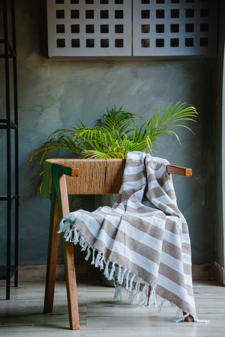 Beige/White Striped Sofa Throw
