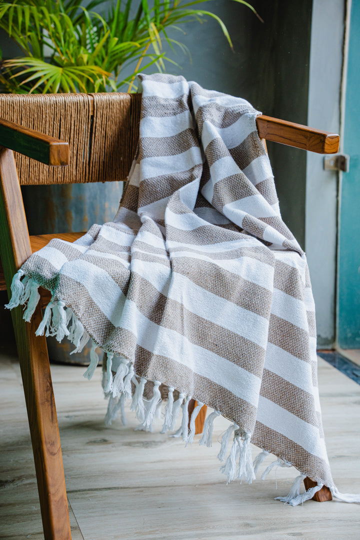 Beige/White Striped Sofa Throw