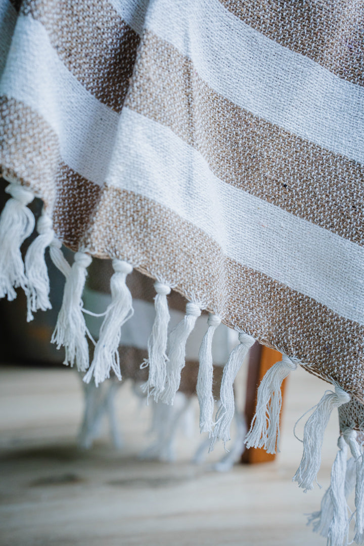 Beige/White Striped Sofa Throw