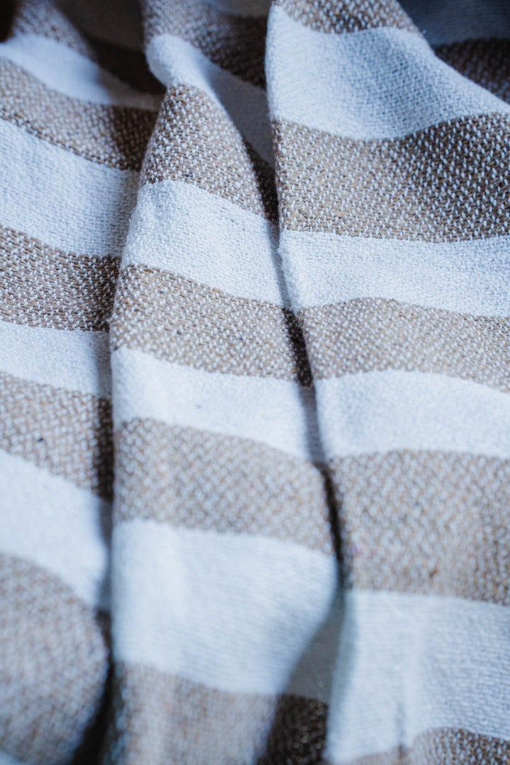 Beige/White Striped Sofa Throw