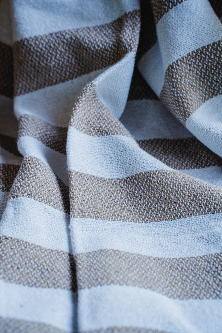 Beige/White Striped Sofa Throw