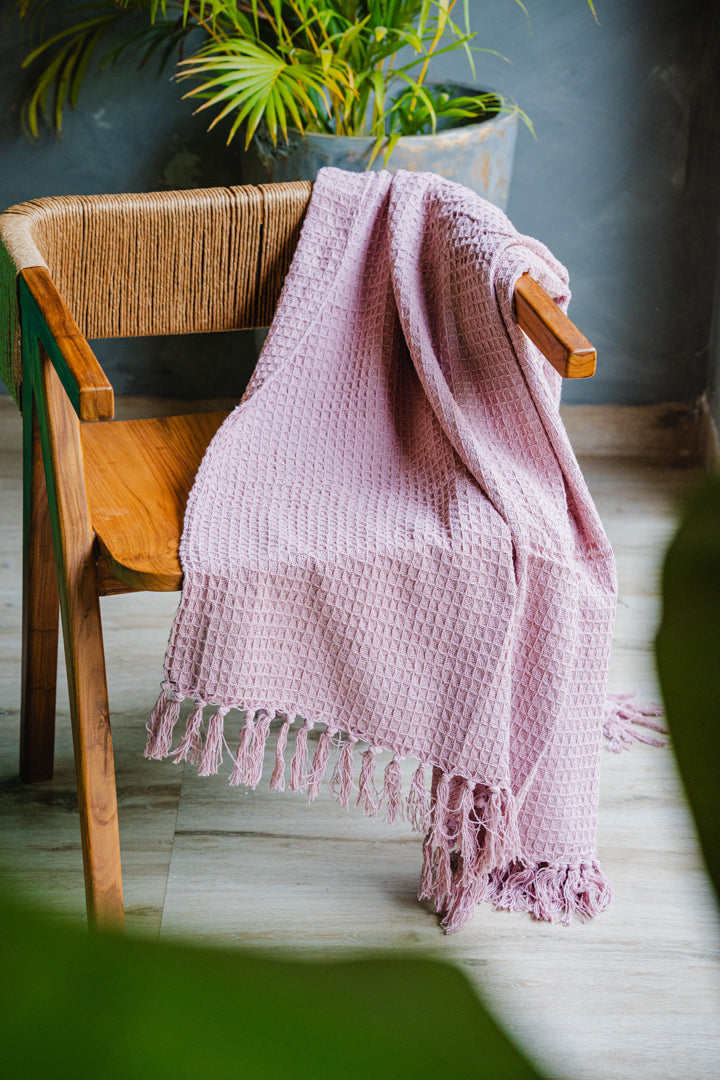 Baby Pink Waffle Style Sofa Throw