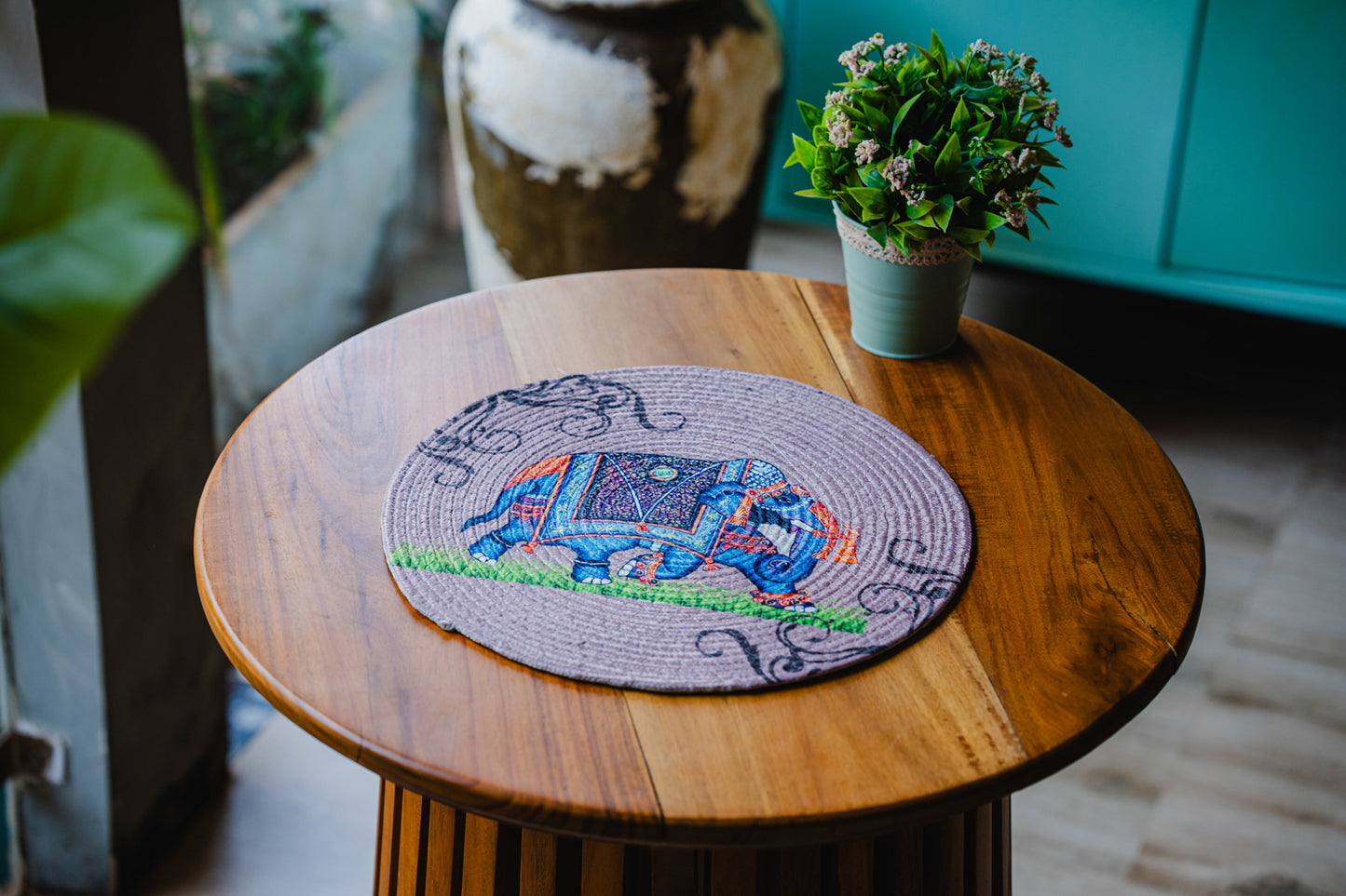 Printed Elephant Round Placemats