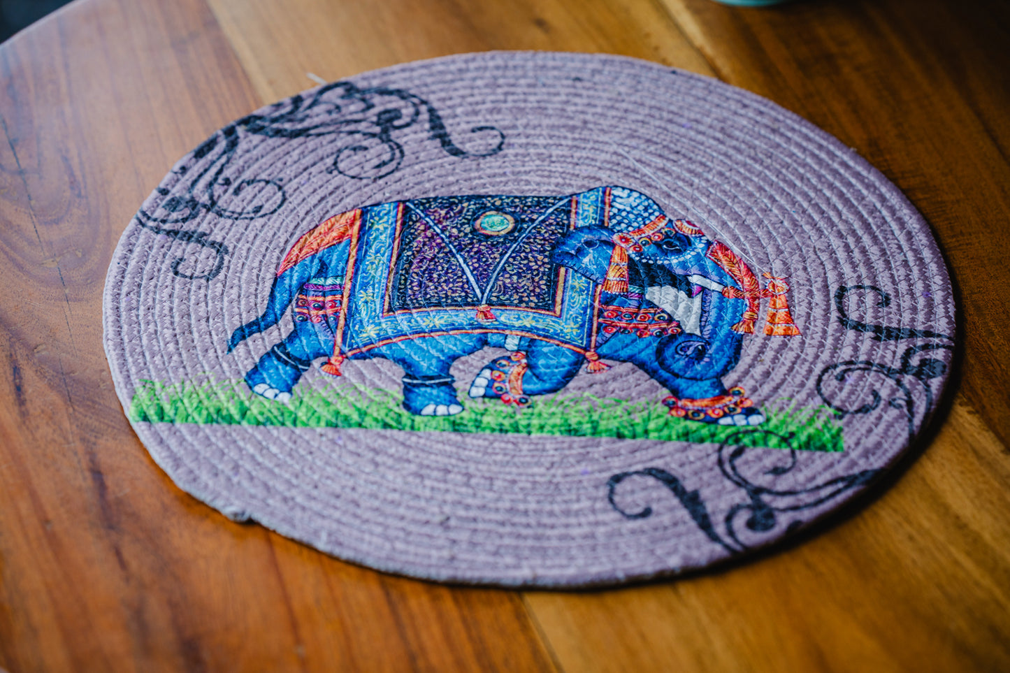 Printed Elephant Round Placemats