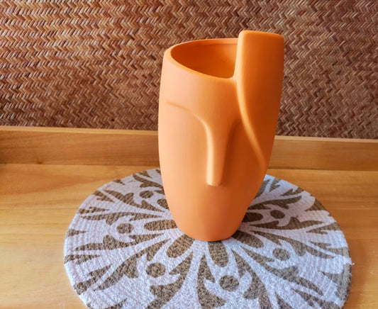 Abstract Face Ceramic Vase Orange