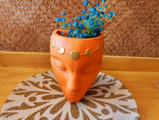 Face Ceramic Vase Orange