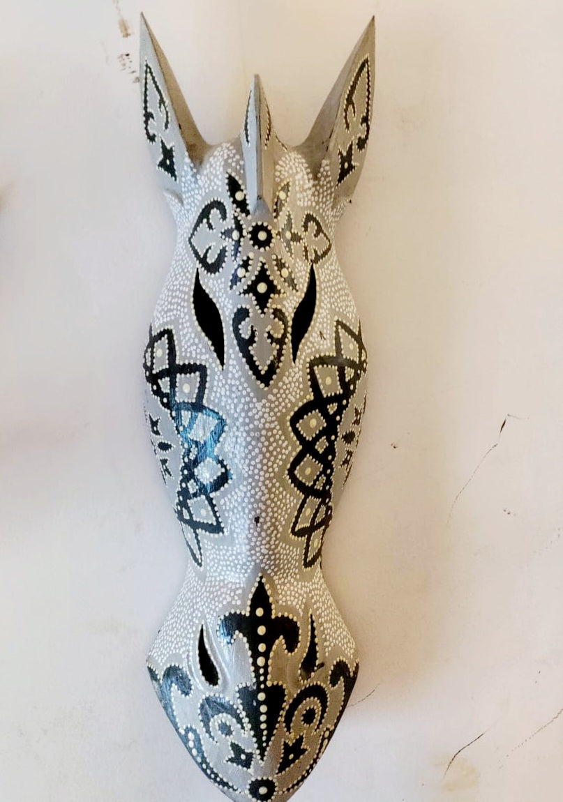 Grey White Wooden Giraffe Mask