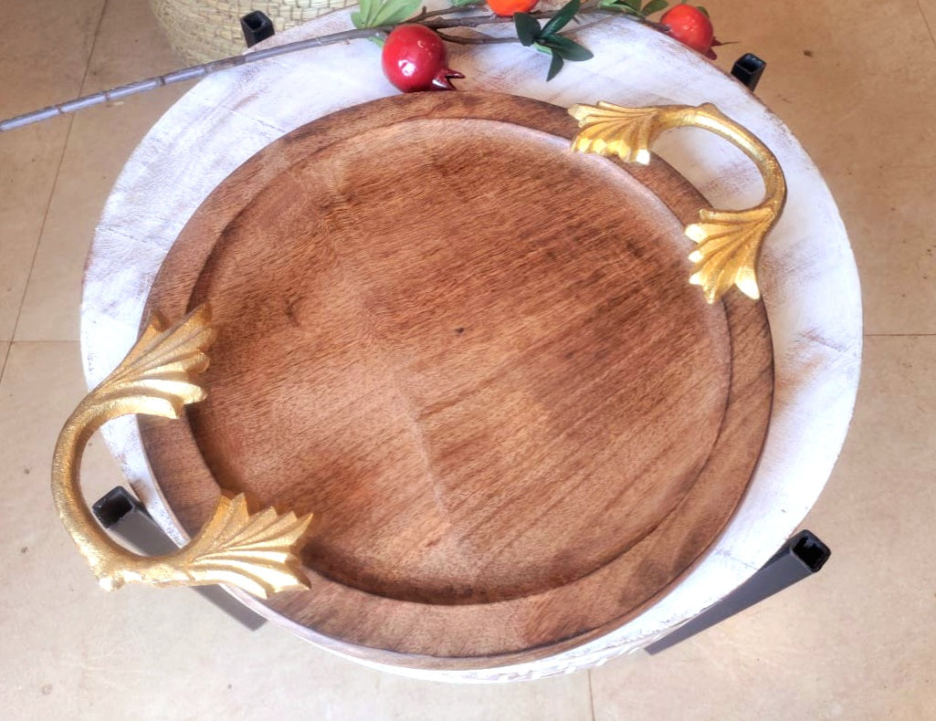 Wooden Tray With Metal Handle
