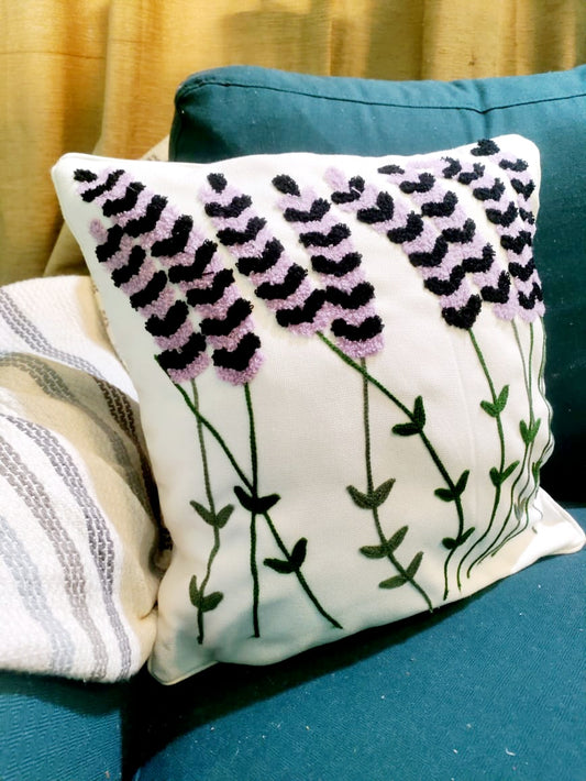Embroidered Cotton Purple/White Cushion Cover