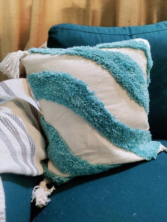 Bohemian Cotton Tufted Turquoise Cushion Cover