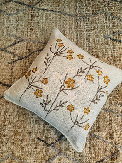 Yellow Floral Embroidery Cushion Cover