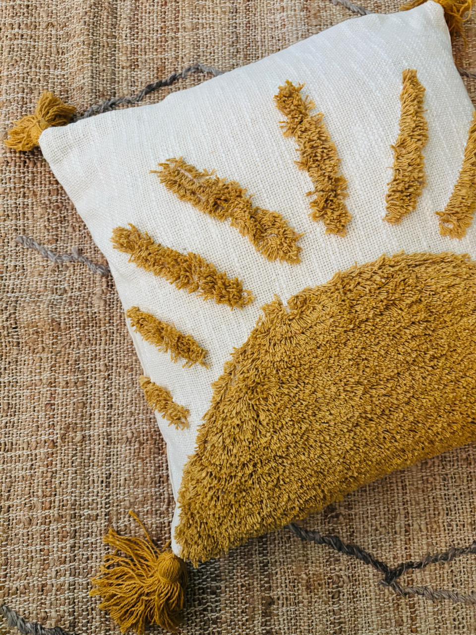 Bohemian Yellow Tufted Cushion Cover