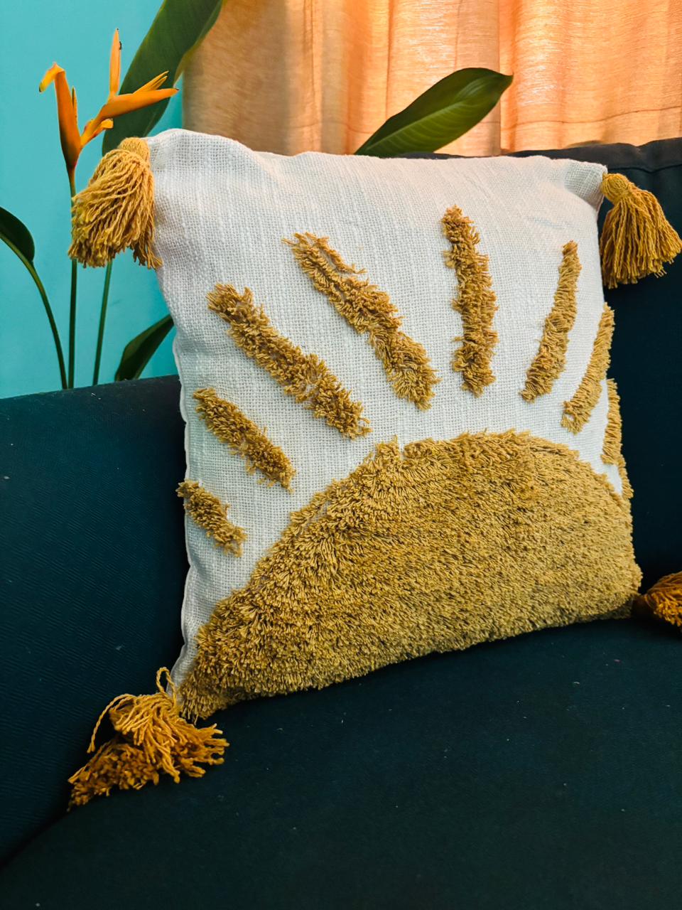 Bohemian Yellow Tufted Cushion Cover