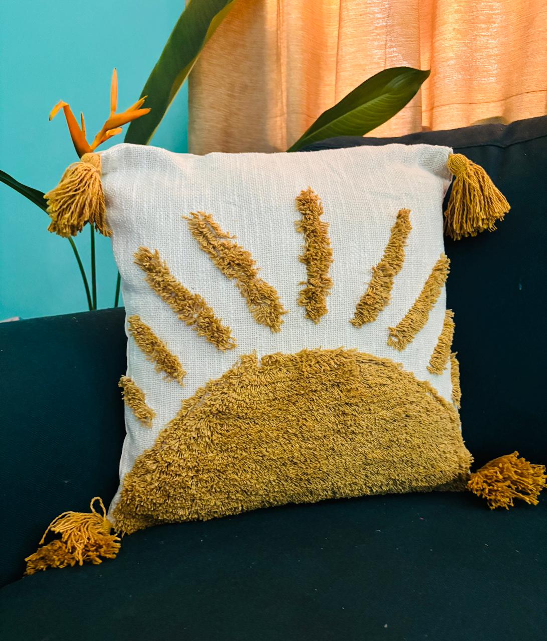 Bohemian Yellow Tufted Cushion Cover