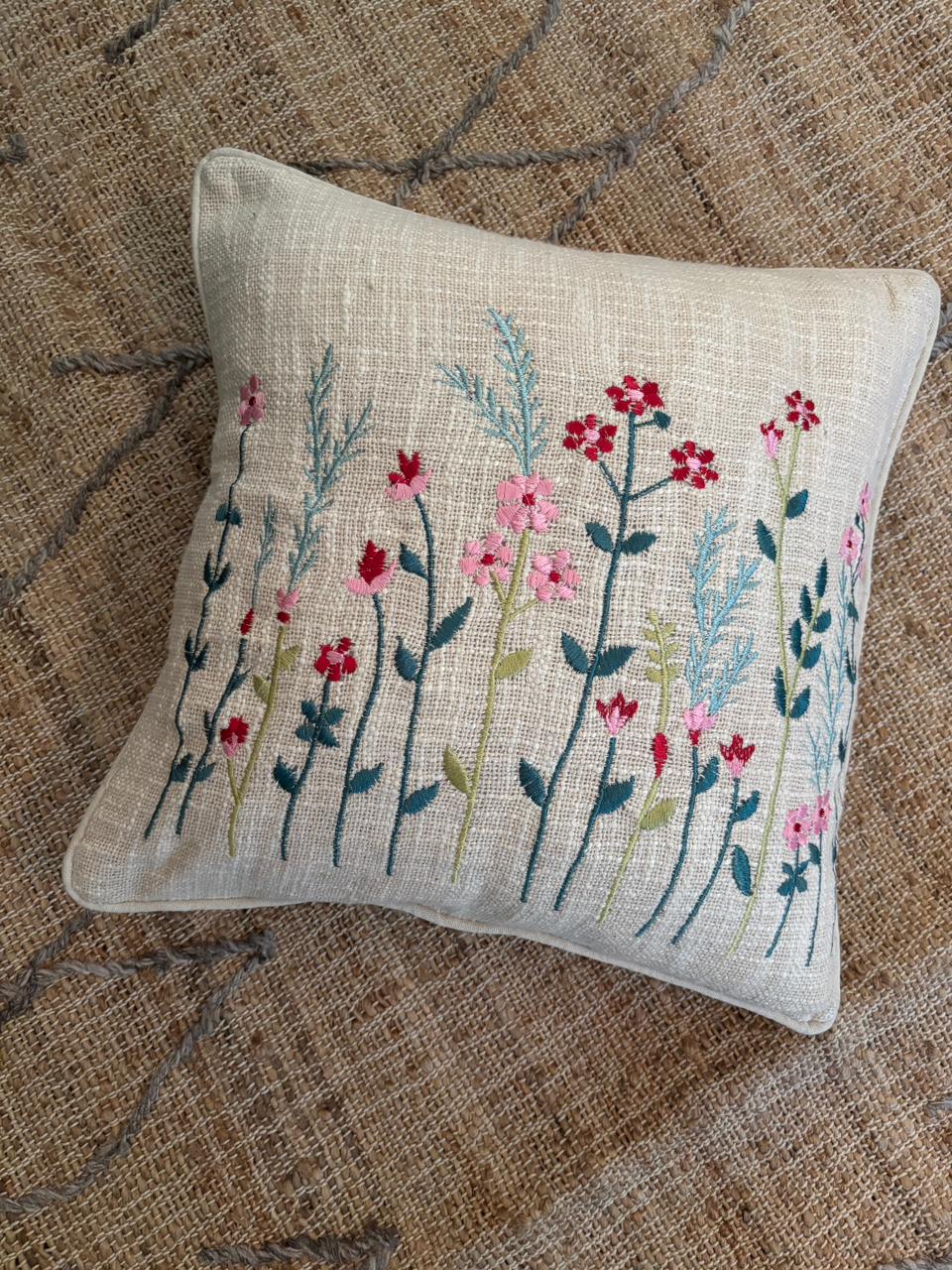 Multicolor Floral Embroidery Cushion Cover
