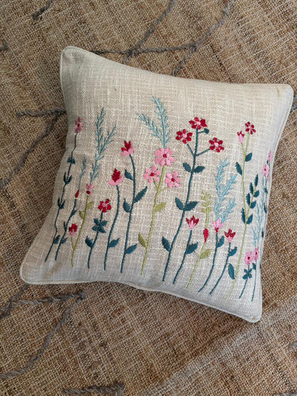Multicolor Floral Embroidery Cushion Cover