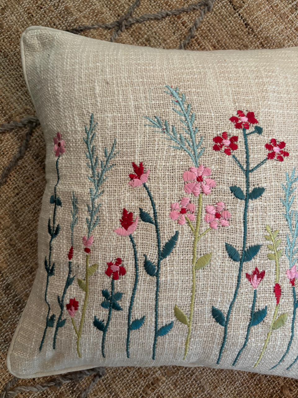 Multicolor Floral Embroidery Cushion Cover