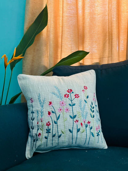 Multicolor Floral Embroidery Cushion Cover