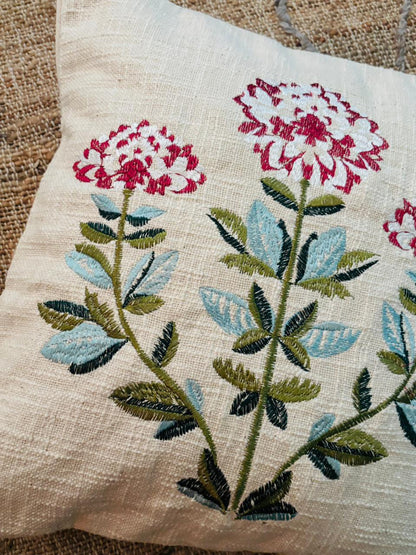 Pink & White Floral Embroidery Cushion Cover