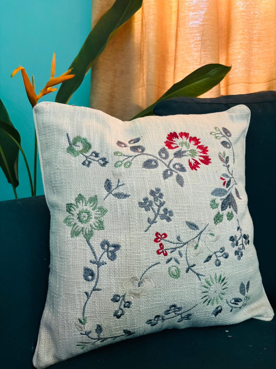 Embroidery Multicolor Floral Cushion Cover