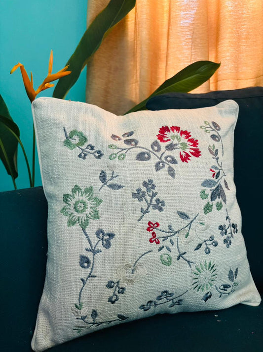 Embroidery Multicolor Floral Cushion Cover